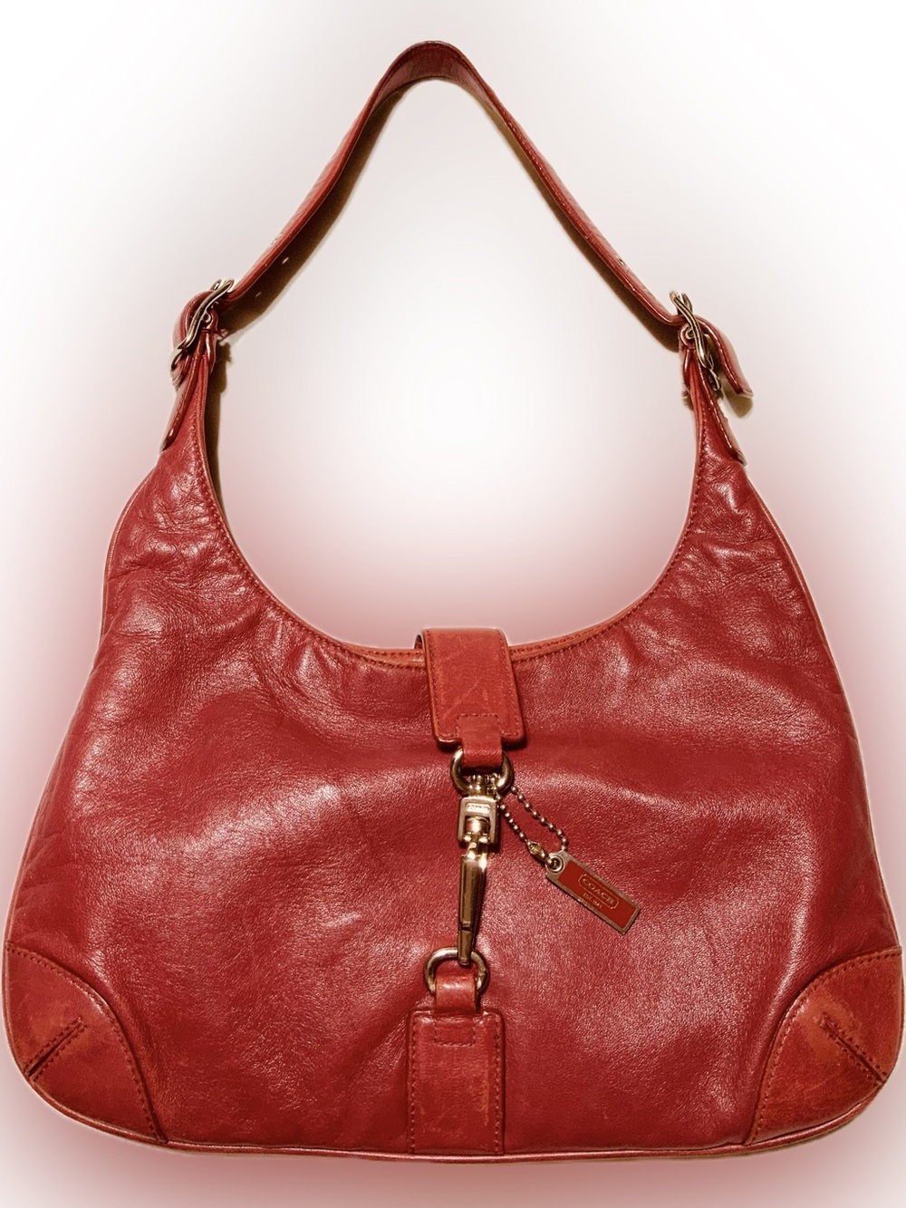 Coach RARE Vintage Red Leather Small Hobo Shoulder Bag Clip Closure 8928 Small